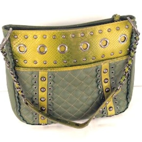 Sharif Snake Metal Green and Gray Leather Shoulder Bag - Picture 5 of 11